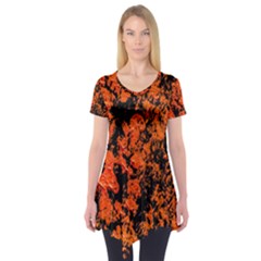 Abstract Orange Background Short Sleeve Tunic 