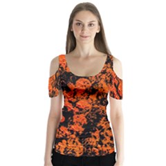 Abstract Orange Background Butterfly Sleeve Cutout Tee 