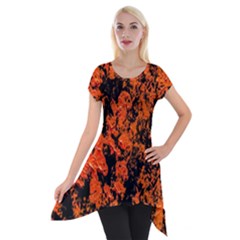 Abstract Orange Background Short Sleeve Side Drop Tunic