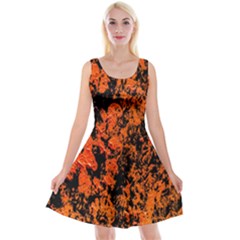 Abstract Orange Background Reversible Velvet Sleeveless Dress