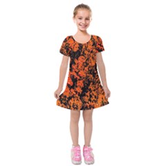 Abstract Orange Background Kids  Short Sleeve Velvet Dress