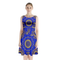 Abstract Mandala Seamless Pattern Sleeveless Chiffon Waist Tie Dress