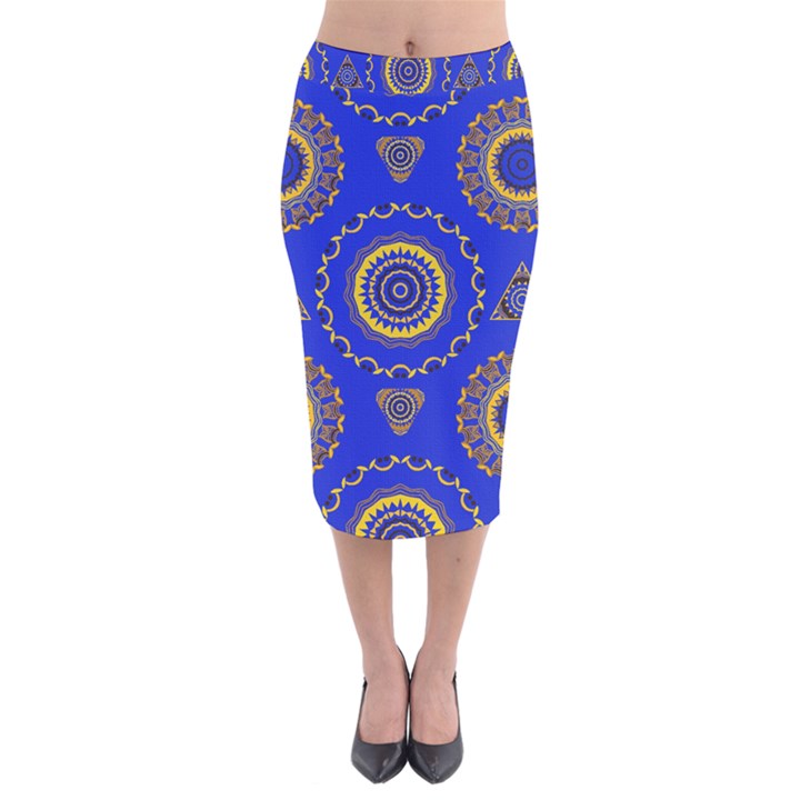 Abstract Mandala Seamless Pattern Velvet Midi Pencil Skirt