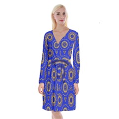 Abstract Mandala Seamless Pattern Long Sleeve Velvet Front Wrap Dress