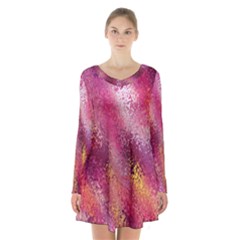 Red Seamless Abstract Background Long Sleeve Velvet V-neck Dress by Nexatart