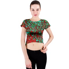 Red Turquoise Abstract Background Crew Neck Crop Top by Nexatart