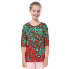 Red Turquoise Abstract Background Kids  Quarter Sleeve Raglan Tee