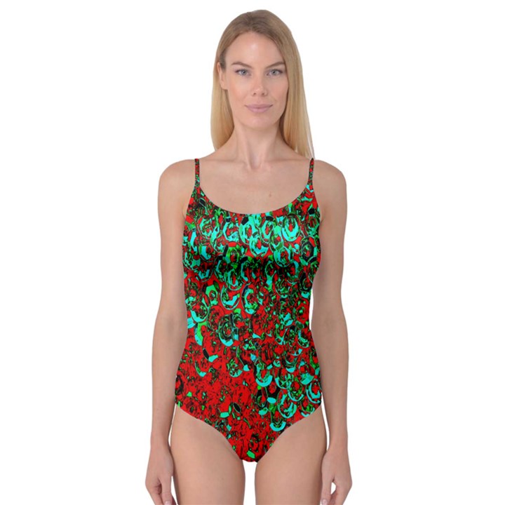 Red Turquoise Abstract Background Camisole Leotard 