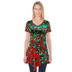 Red Turquoise Abstract Background Short Sleeve Tunic  by Nexatart