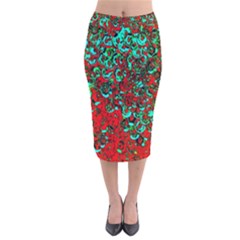 Red Turquoise Abstract Background Velvet Midi Pencil Skirt