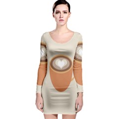 Artin Coffee Chocolate Brown Heart Love Long Sleeve Bodycon Dress by Mariart