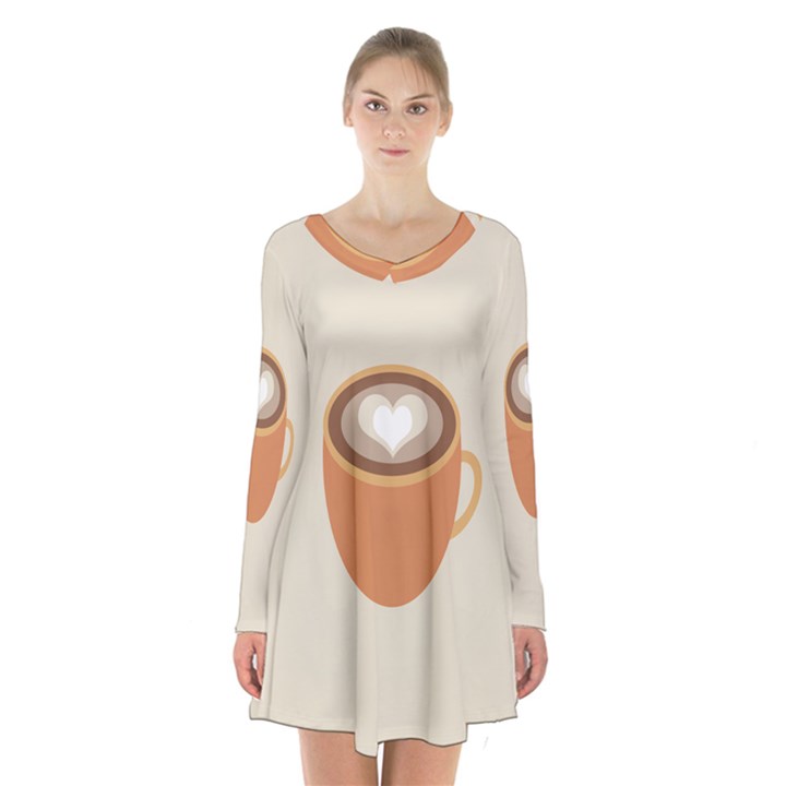 Artin Coffee Chocolate Brown Heart Love Long Sleeve Velvet V-neck Dress