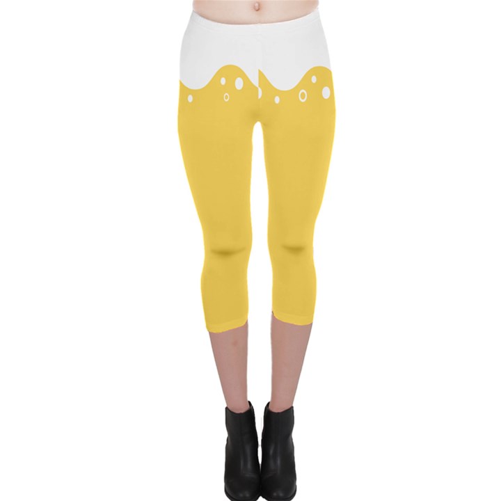 Beer Foam Yellow White Capri Leggings 