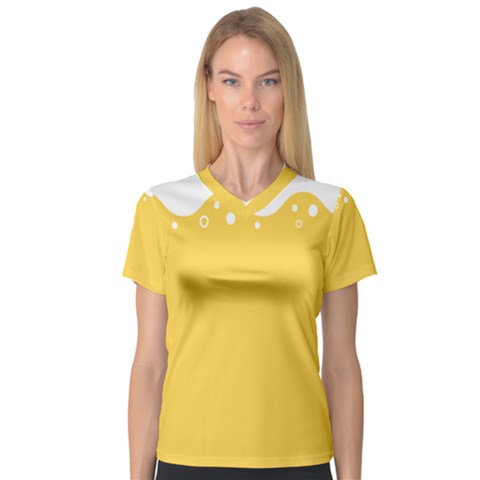 Beer Foam Yellow White Women s V-neck Sport Mesh Tee by Mariart