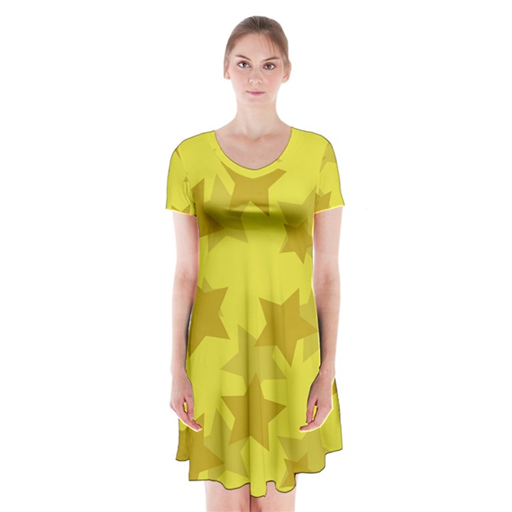 Yellow Star Short Sleeve V-neck Flare Dress