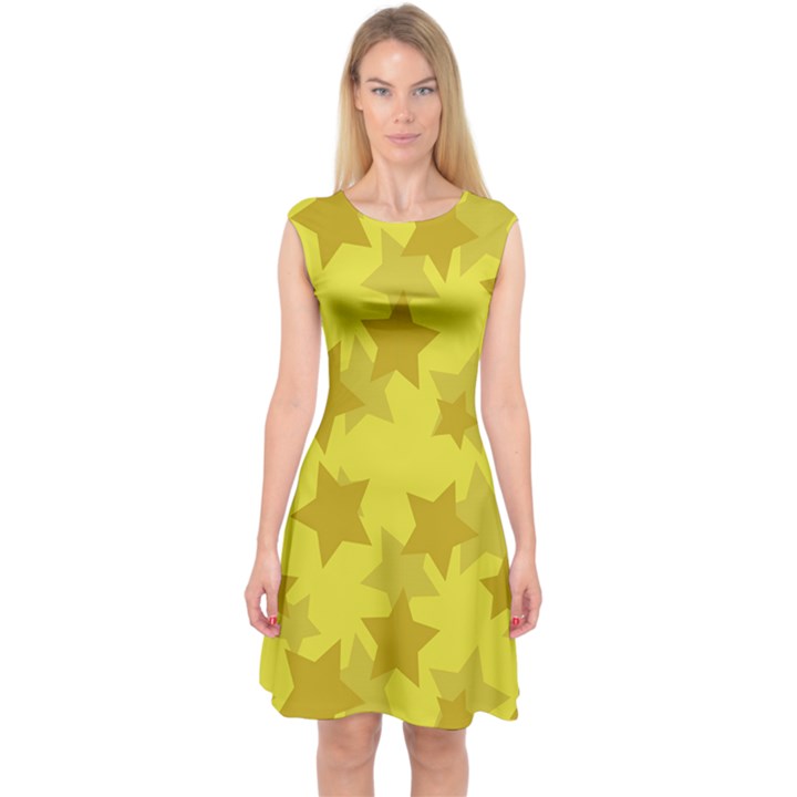 Yellow Star Capsleeve Midi Dress