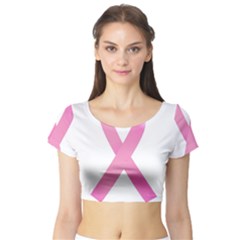 Breast Cancer Ribbon Pink Short Sleeve Crop Top (tight Fit) by Mariart