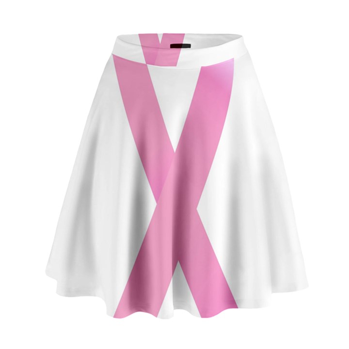 Breast Cancer Ribbon Pink High Waist Skirt