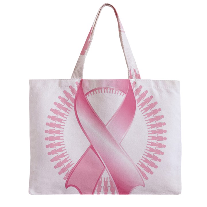 Breast Cancer Ribbon Pink Girl Women Zipper Mini Tote Bag