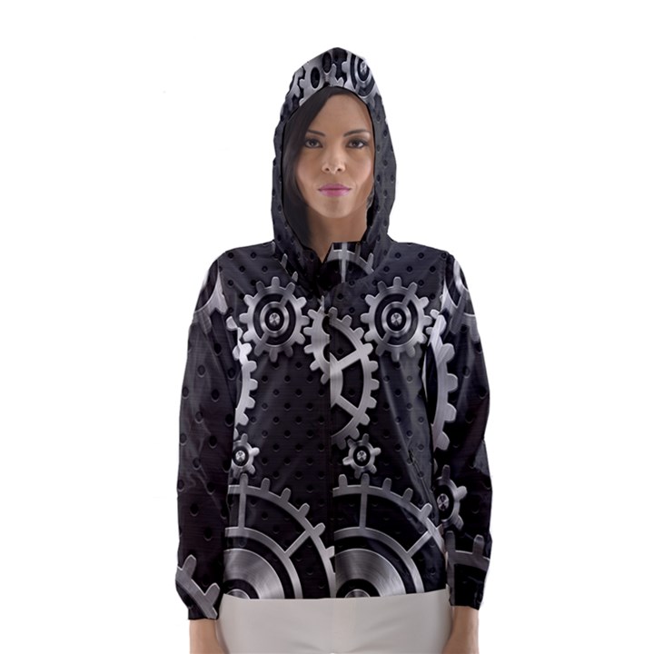 Chain Iron Polka Dot Black Silver Hooded Wind Breaker (Women)