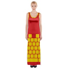 Firewall Bridge Signal Yellow Red Maxi Thigh Split Dress by Mariart