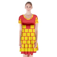 Firewall Bridge Signal Yellow Red Short Sleeve V-neck Flare Dress