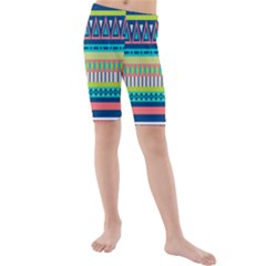 Aztec Triangle Chevron Wave Plaid Circle Color Rainbow Kids  Mid Length Swim Shorts