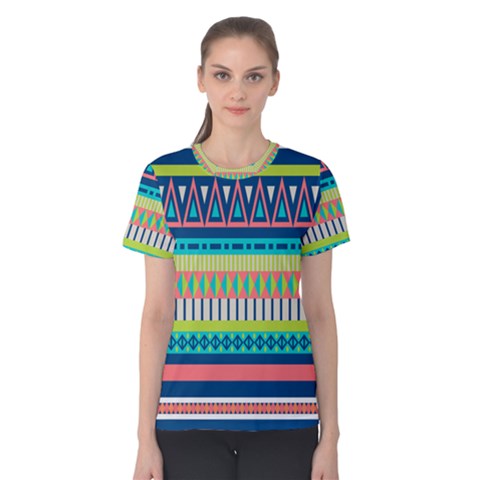 Aztec Triangle Chevron Wave Plaid Circle Color Rainbow Women s Cotton Tee by Mariart