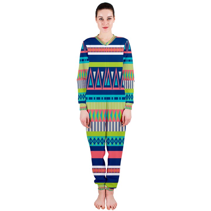 Aztec Triangle Chevron Wave Plaid Circle Color Rainbow OnePiece Jumpsuit (Ladies) 