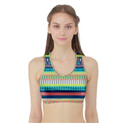 Aztec Triangle Chevron Wave Plaid Circle Color Rainbow Sports Bra with Border