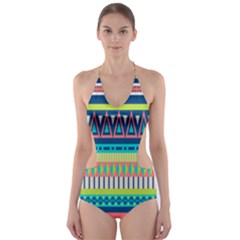 Aztec Triangle Chevron Wave Plaid Circle Color Rainbow Cut-out One Piece Swimsuit by Mariart