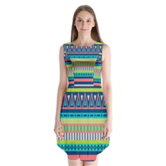 Aztec Triangle Chevron Wave Plaid Circle Color Rainbow Sleeveless Chiffon Dress  