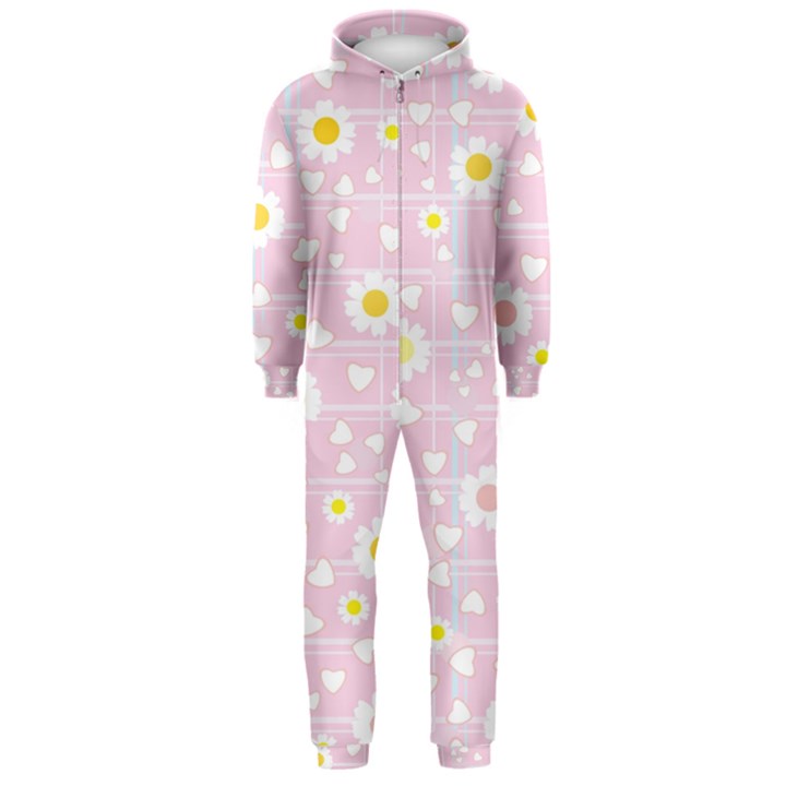 Flower Floral Sunflower Pink Yellow Hooded Jumpsuit (Men) 