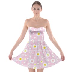 Flower Floral Sunflower Pink Yellow Strapless Bra Top Dress by Mariart