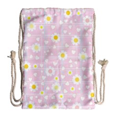 Flower Floral Sunflower Pink Yellow Drawstring Bag (large) by Mariart