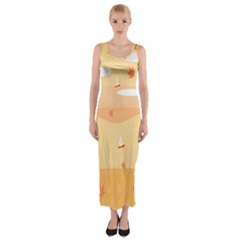 Dragonfly Leaf Orange Fitted Maxi Dress by Mariart