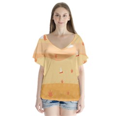 Dragonfly Leaf Orange Flutter Sleeve Top