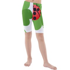 Insect Flower Floral Animals Green Red Kids  Mid Length Swim Shorts by Mariart