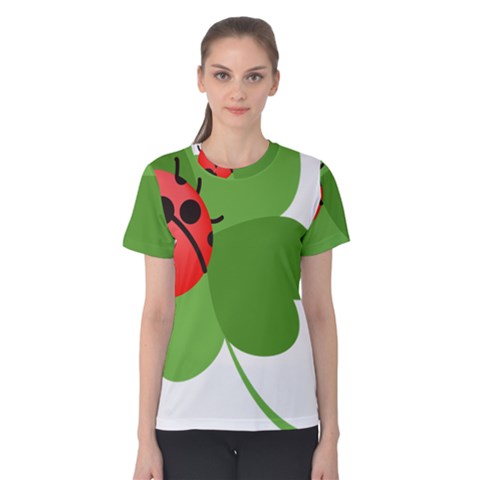 Insect Flower Floral Animals Green Red Women s Cotton Tee by Mariart