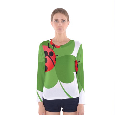 Insect Flower Floral Animals Green Red Women s Long Sleeve Tee by Mariart