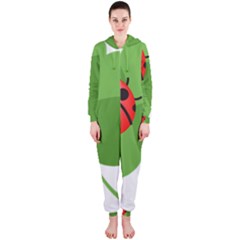 Insect Flower Floral Animals Green Red Hooded Jumpsuit (ladies)  by Mariart