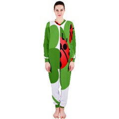 Insect Flower Floral Animals Green Red Onepiece Jumpsuit (ladies)  by Mariart