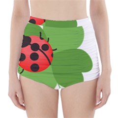 Insect Flower Floral Animals Green Red High-waisted Bikini Bottoms by Mariart