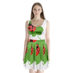 Insect Flower Floral Animals Green Red Split Back Mini Dress 