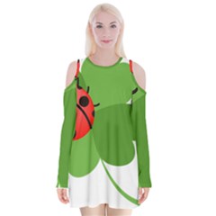 Insect Flower Floral Animals Green Red Velvet Long Sleeve Shoulder Cutout Dress