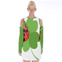 Insect Flower Floral Animals Green Red Velvet Long Sleeve Shoulder Cutout Dress View2