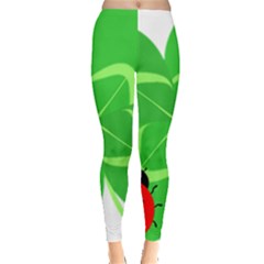 Insect Flower Floral Animals Green Red Line Leggings  by Mariart