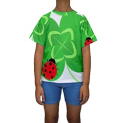 Insect Flower Floral Animals Green Red Line Kids  Short Sleeve Swimwear by Mariart