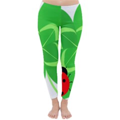 Insect Flower Floral Animals Green Red Line Classic Winter Leggings by Mariart