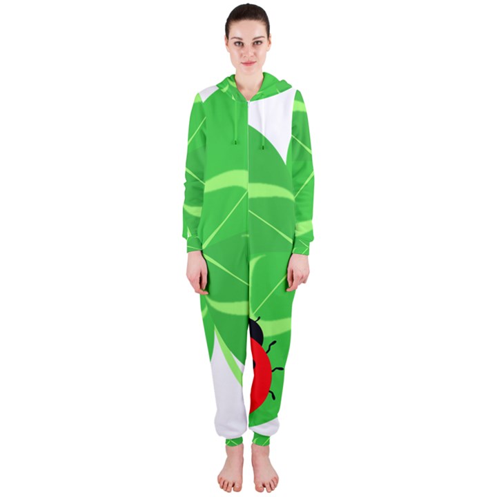 Insect Flower Floral Animals Green Red Line Hooded Jumpsuit (Ladies) 